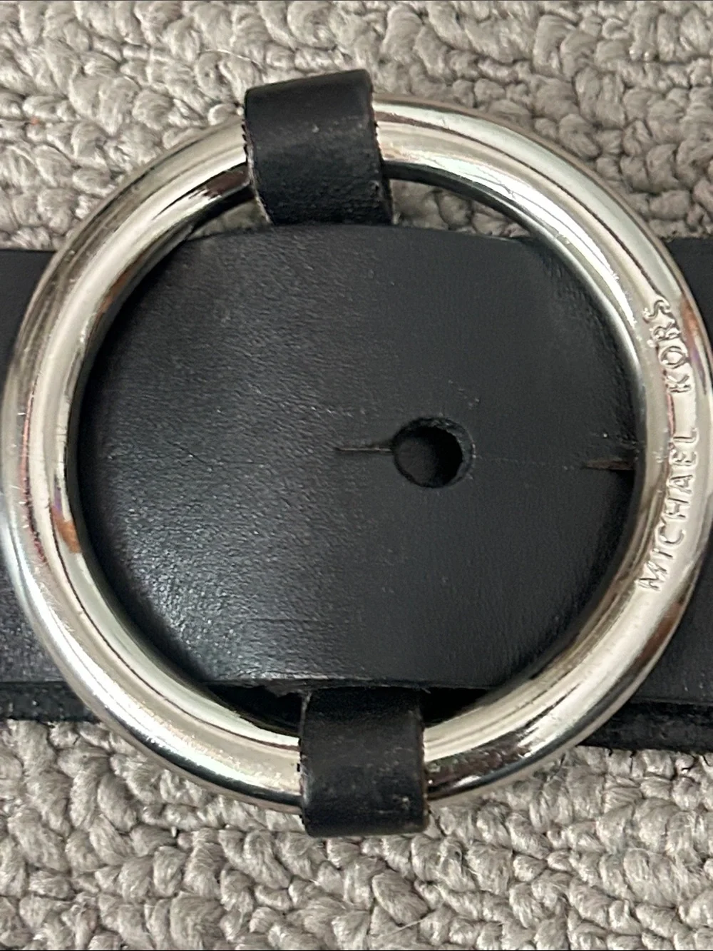 Michael Kors Black Leather Belt with Silver Ring Buckle